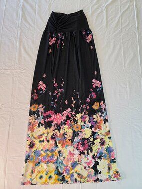 Apt 9 Black Maxi Skirt Stretch Floral Design Women's Size Medium